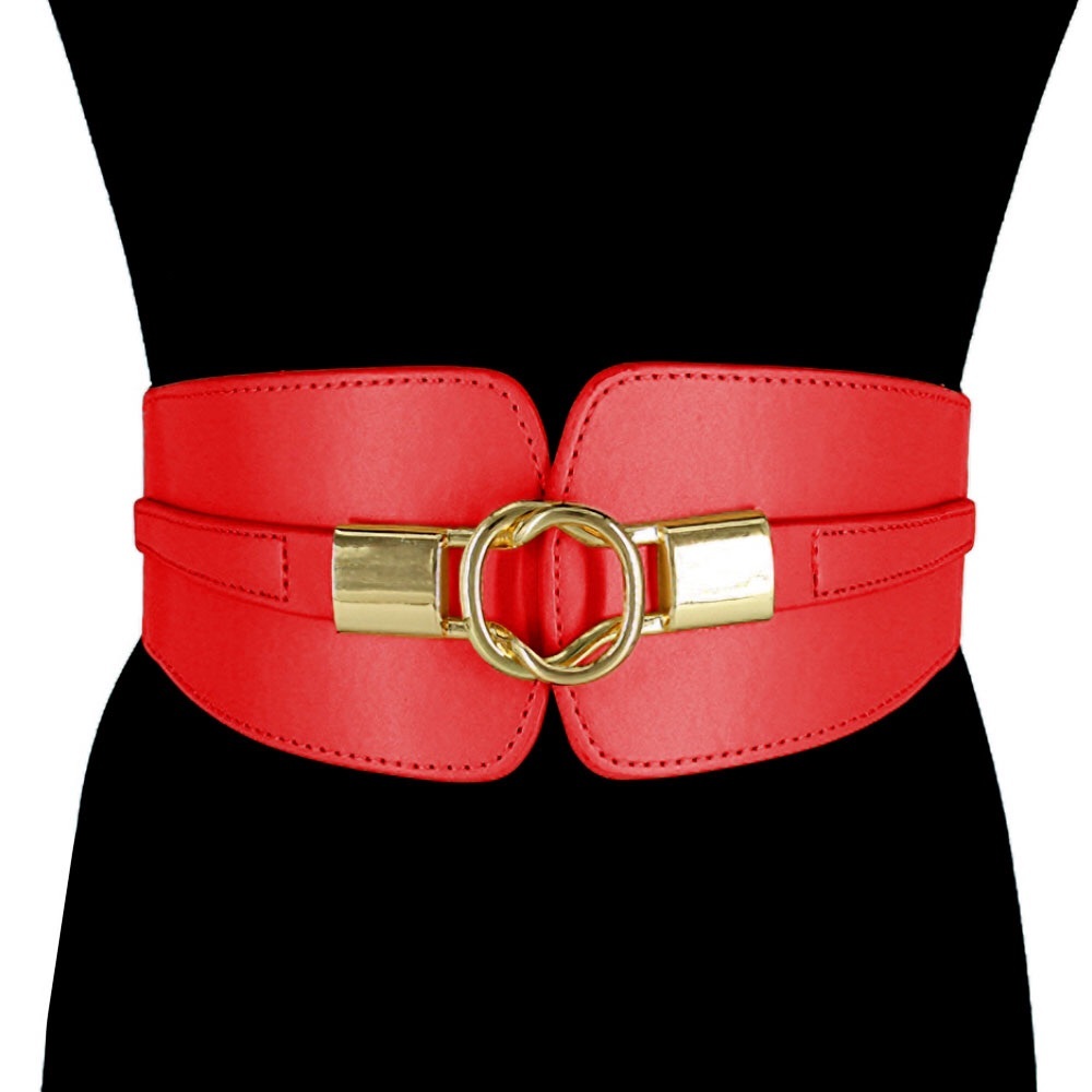 Red & Gold Wide Waist Corset Statement Belt